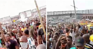 BREAKING: Heavy Protest Ongoing In Enugu As Traders Demand Unsealing Of Their Shops By Gov. Mbah