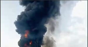 Petrol Tanker Engulfed In Flames On Sagamu-Benin Expressway